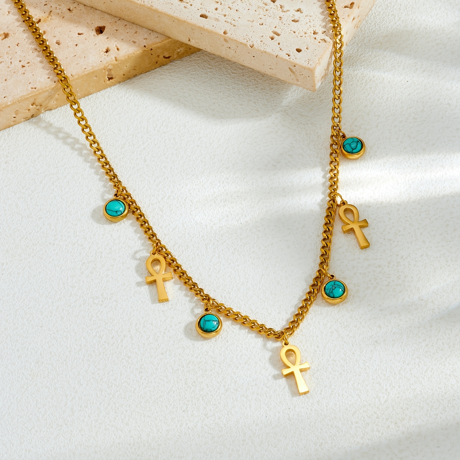 Women's 18K Gold Plated Egyptian Ankh Pendant Necklace